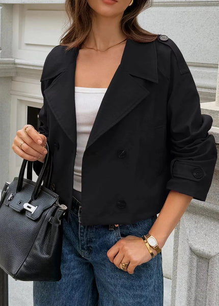 Cropped Double - Breasted Raglan Sleeve Jacket - Trendsi