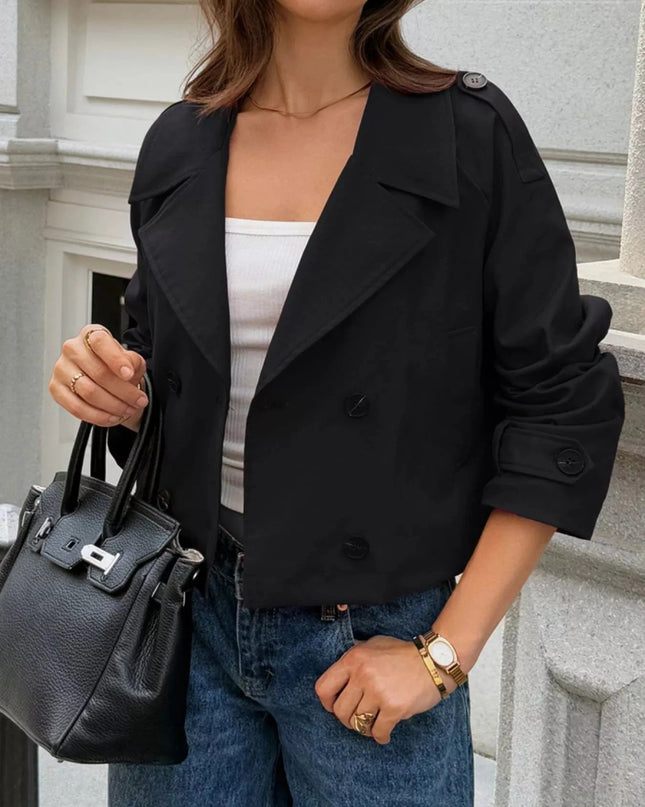 Cropped Double - Breasted Raglan Sleeve Jacket - Trendsi