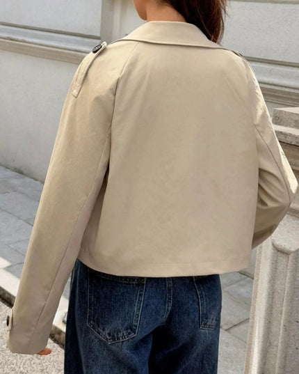 Cropped Double - Breasted Raglan Sleeve Jacket - Trendsi