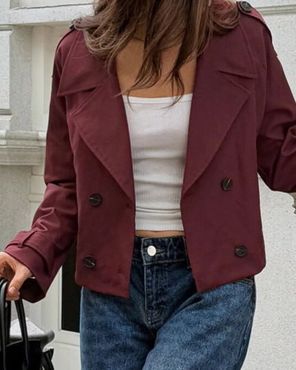 Cropped Double - Breasted Raglan Sleeve Jacket - Trendsi