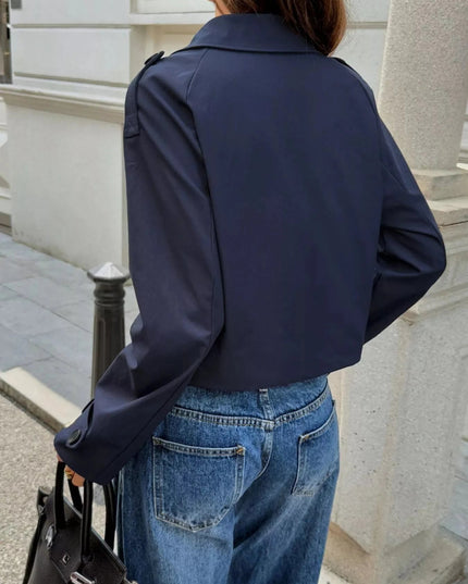 Cropped Double - Breasted Raglan Sleeve Jacket - Trendsi