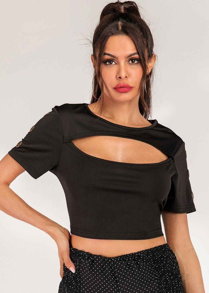 Cutout Grommet Detail Cropped Tee - Trendsi