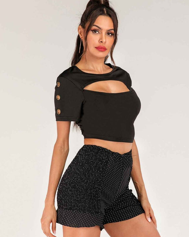 Cutout Grommet Detail Cropped Tee - Trendsi