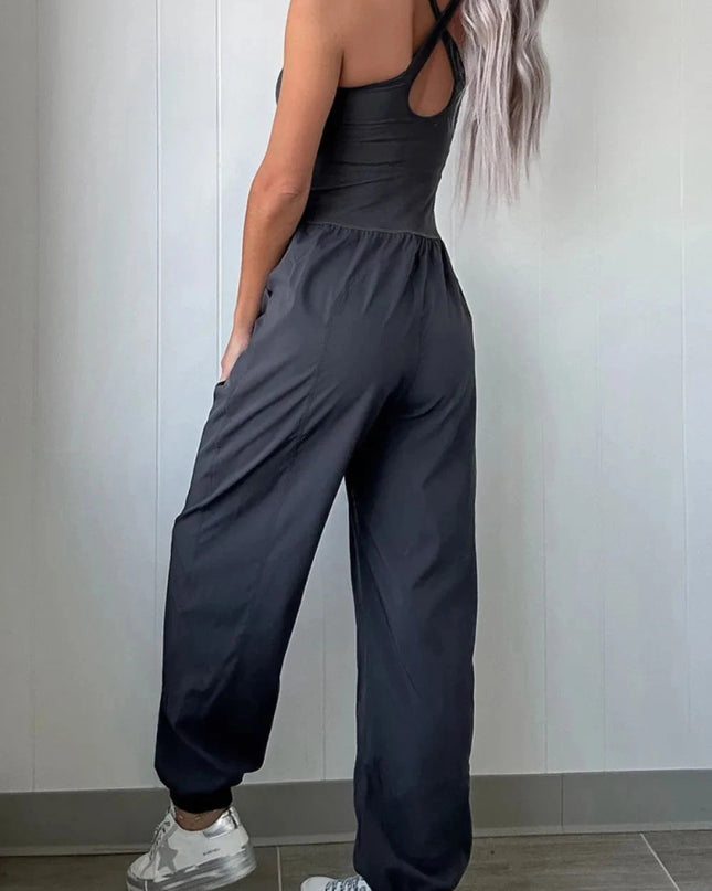 Cutout Square Neck Wide Strap Active Jumpsuit - Trendsi