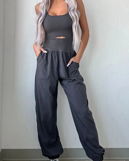 Cutout Square Neck Wide Strap Active Jumpsuit - Trendsi