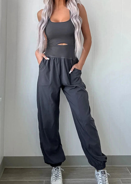 Cutout Square Neck Wide Strap Active Jumpsuit - Trendsi