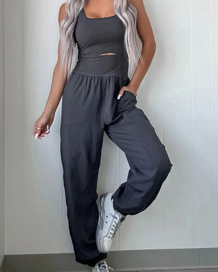 Cutout Square Neck Wide Strap Active Jumpsuit - Trendsi