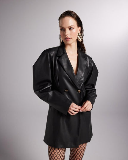 Dealer Black Vegan Leather Blazer Jacket - Jackets & Blazers - Buy Me Fur Ltd