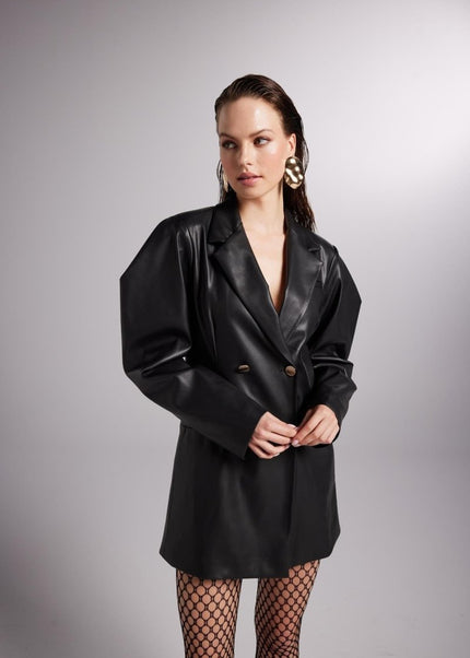 Dealer Black Vegan Leather Blazer Jacket - Jackets & Blazers - Buy Me Fur Ltd