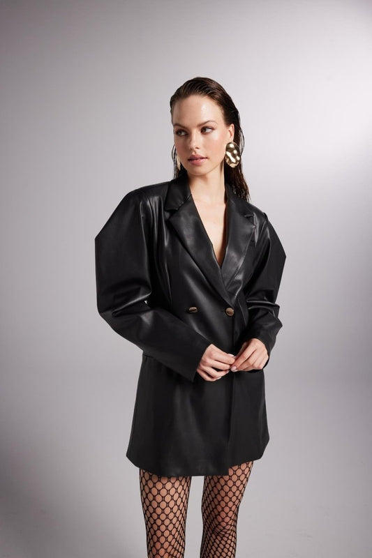 Dealer Black Vegan Leather Blazer Jacket - Jackets & Blazers - Buy Me Fur Ltd