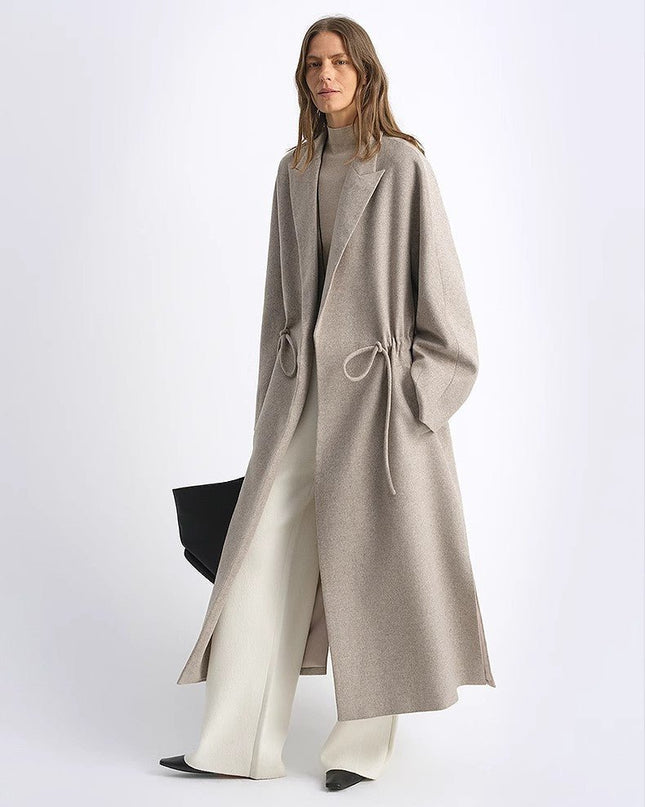 “Desert Heart” Mid - Length Wool Coat – Peaked Lapel Drawstring - Wool Coat - Firelady Fur
