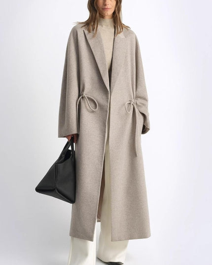 “Desert Heart” Mid - Length Wool Coat – Peaked Lapel Drawstring - Wool Coat - Firelady Fur