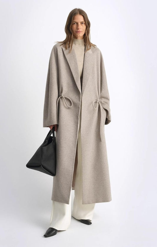 “Desert Heart” Mid - Length Wool Coat – Peaked Lapel Drawstring - Wool Coat - Firelady Fur