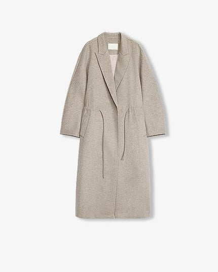 “Desert Heart” Mid - Length Wool Coat – Peaked Lapel Drawstring - Wool Coat - Firelady Fur