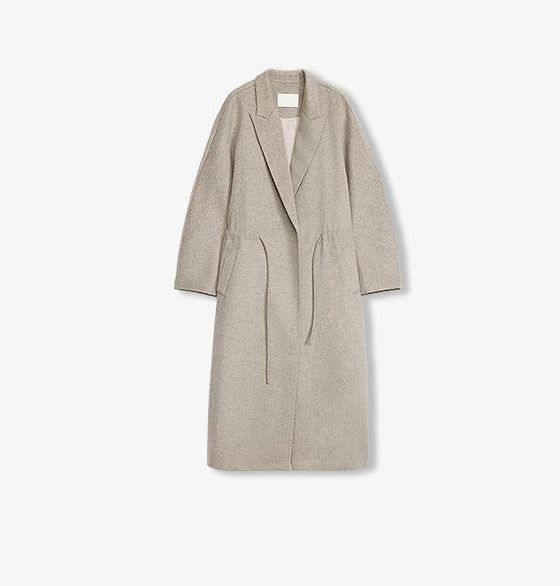 “Desert Heart” Mid - Length Wool Coat – Peaked Lapel Drawstring - Wool Coat - Firelady Fur