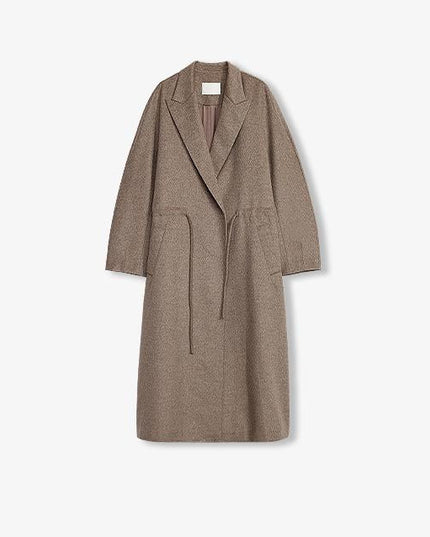 “Desert Heart” Mid - Length Wool Coat – Peaked Lapel Drawstring - Wool Coat - Firelady Fur