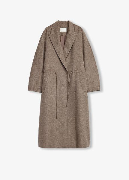 “Desert Heart” Mid - Length Wool Coat – Peaked Lapel Drawstring - Wool Coat - Firelady Fur