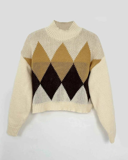 Diamond Pattern Turtleneck Sweater - Trendsi