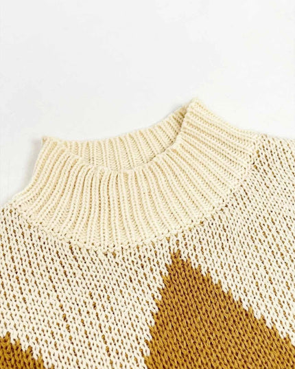 Diamond Pattern Turtleneck Sweater - Trendsi
