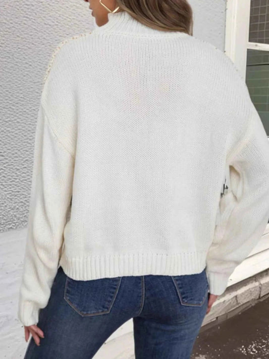 Diamond Pattern Turtleneck Sweater - Trendsi