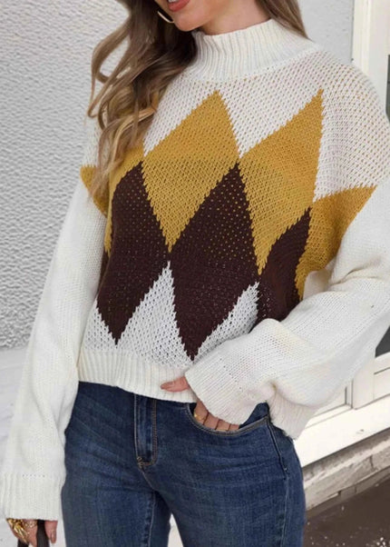 Diamond Pattern Turtleneck Sweater - Trendsi