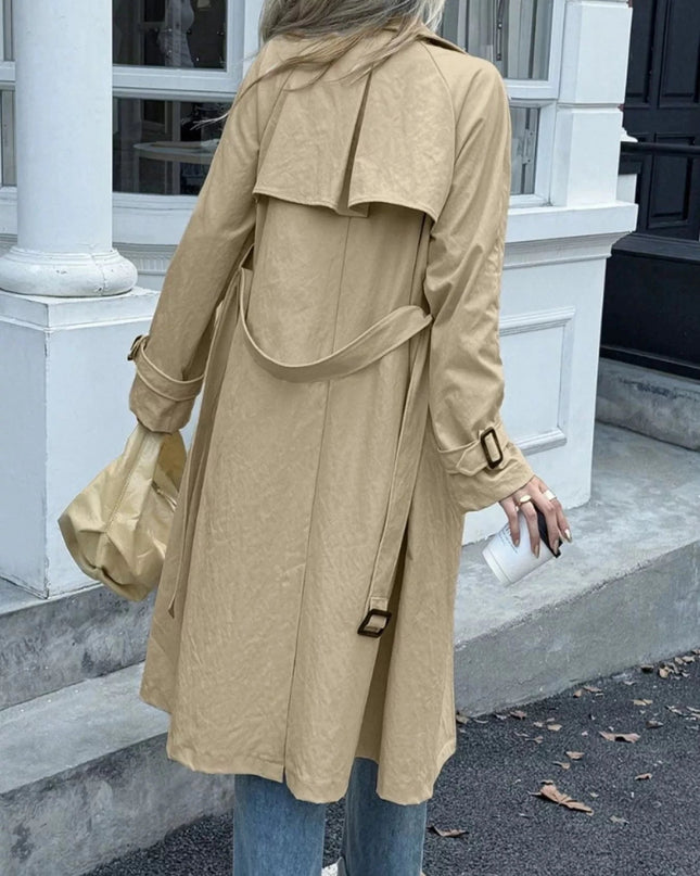 Double - Breasted Belted Trench Coat - Trendsi