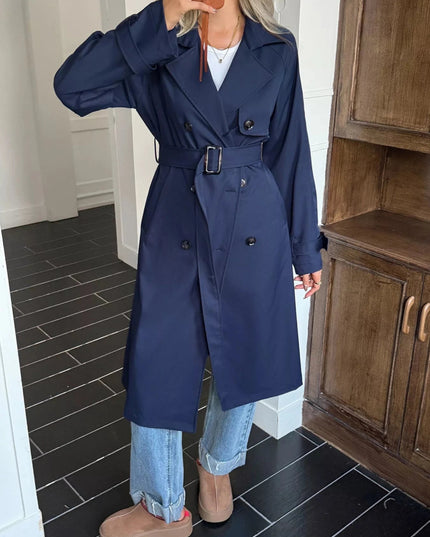 Double - Breasted Belted Trench Coat - Trendsi