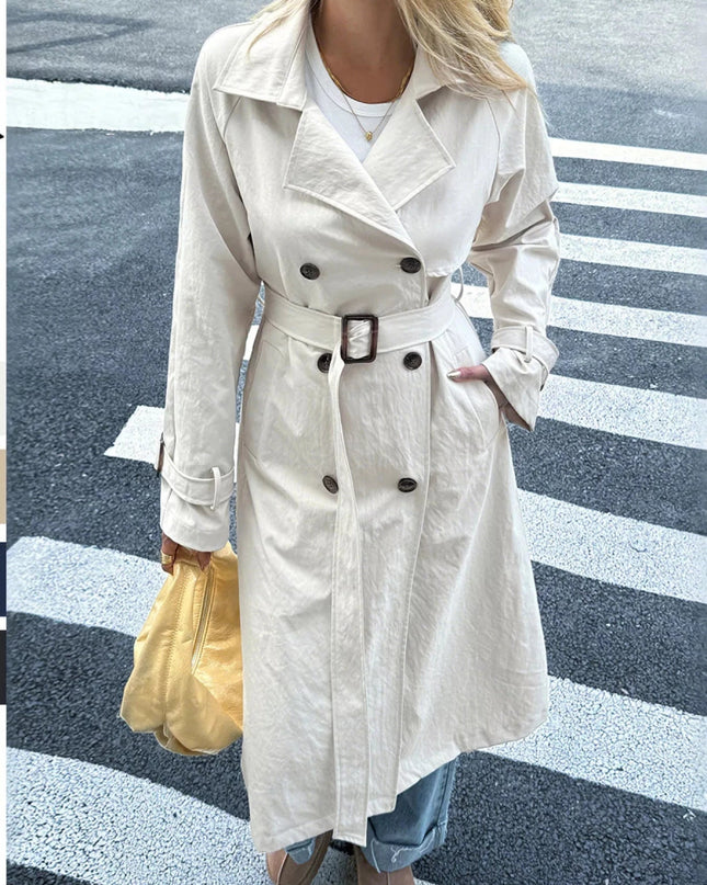 Double - Breasted Belted Trench Coat - Trendsi