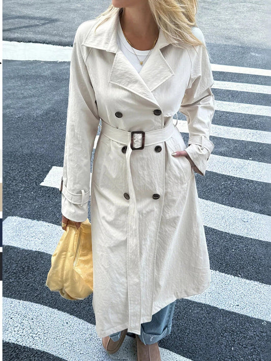 Double - Breasted Belted Trench Coat - Trendsi