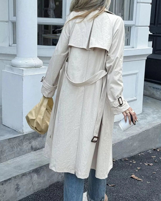 Double - Breasted Belted Trench Coat - Trendsi