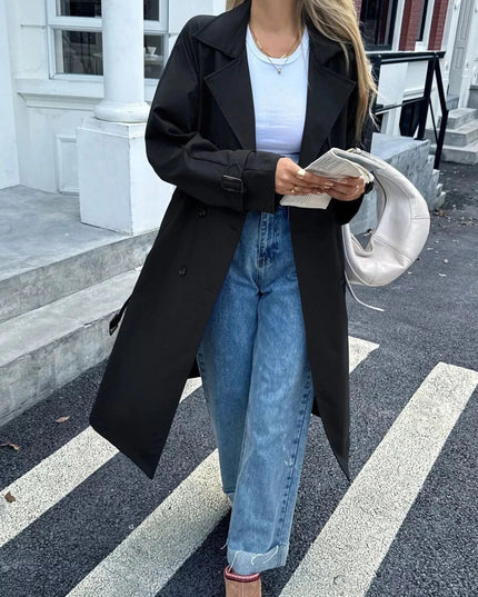 Double - Breasted Belted Trench Coat - Trendsi