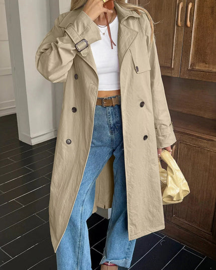 Double - Breasted Belted Trench Coat - Trendsi