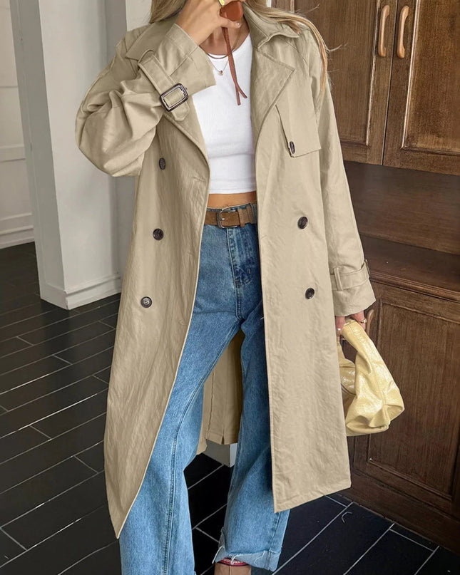 Double - Breasted Belted Trench Coat - Trendsi