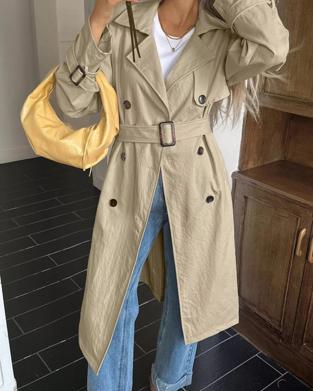 Double - Breasted Belted Trench Coat - Trendsi