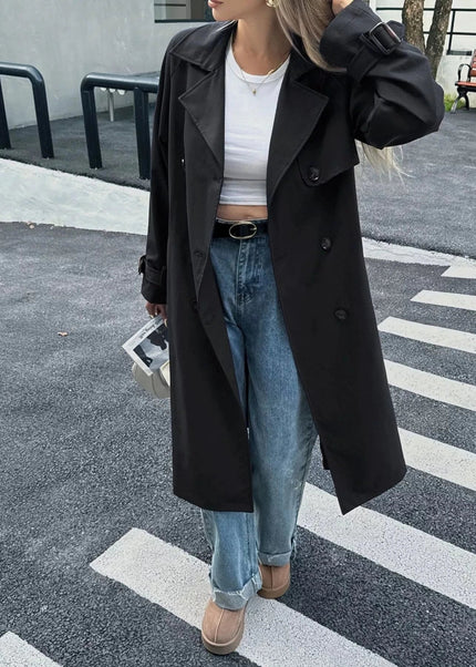 Double - Breasted Belted Trench Coat - Trendsi