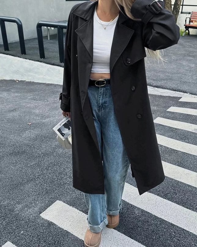 Double - Breasted Belted Trench Coat - Trendsi