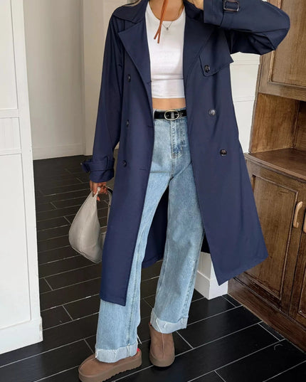 Double - Breasted Belted Trench Coat - Trendsi