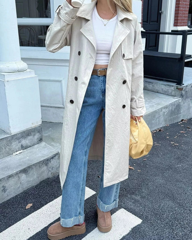 Double - Breasted Belted Trench Coat - Trendsi