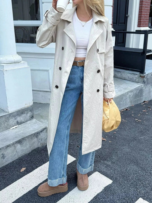 Double - Breasted Belted Trench Coat - Trendsi