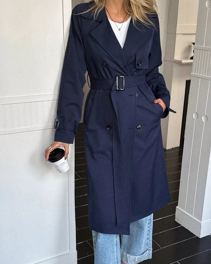 Double - Breasted Belted Trench Coat - Trendsi
