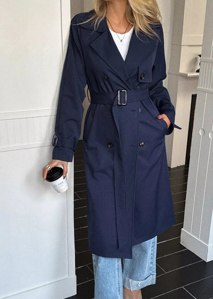 Double - Breasted Belted Trench Coat - Trendsi