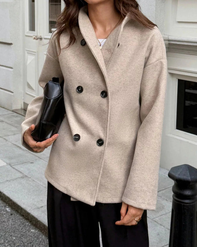 Double - Breasted Dropped Shoulder Jacket - Trendsi