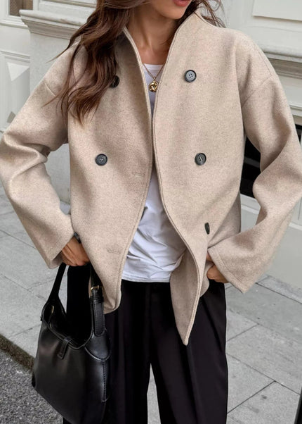 Double - Breasted Dropped Shoulder Jacket - Trendsi