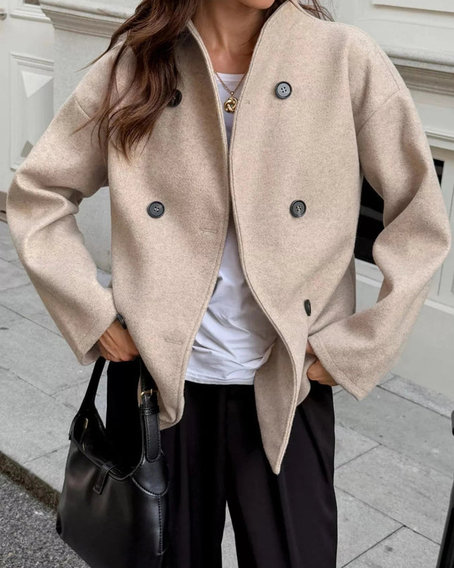 Double - Breasted Dropped Shoulder Jacket - Trendsi