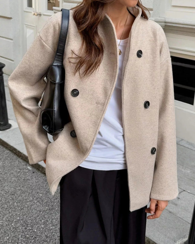 Double - Breasted Dropped Shoulder Jacket - Trendsi