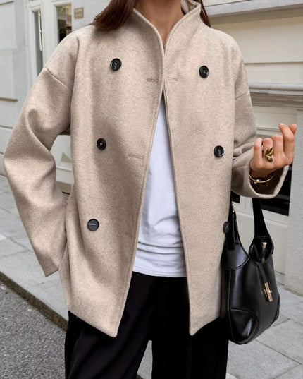 Double - Breasted Dropped Shoulder Jacket - Trendsi