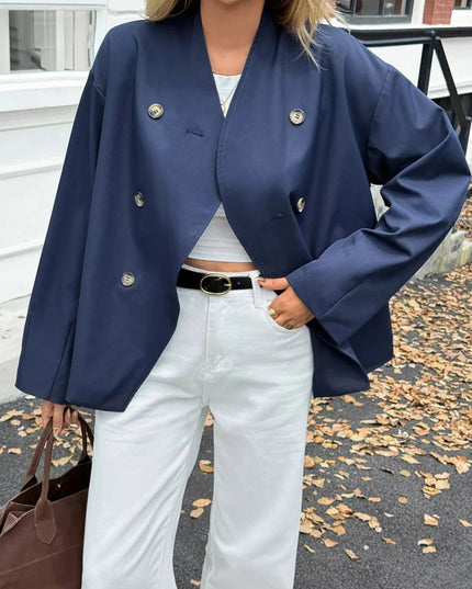 Double - Breasted Long Sleeve Jacket - Trendsi