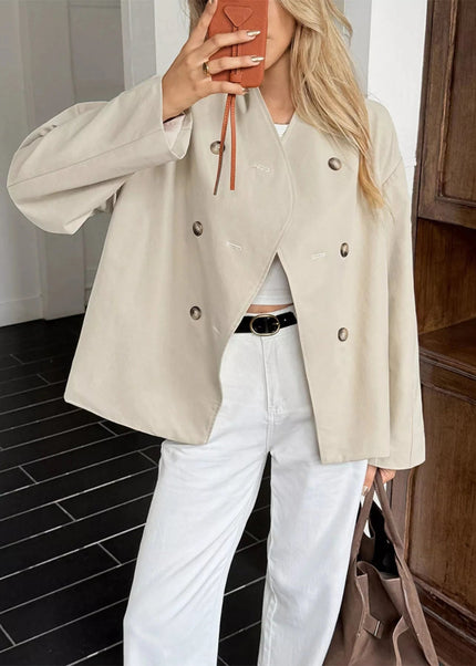Double - Breasted Long Sleeve Jacket - Trendsi