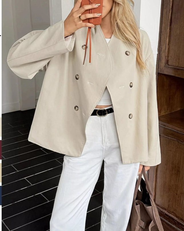 Double - Breasted Long Sleeve Jacket - Trendsi