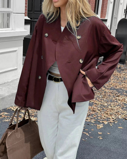 Double - Breasted Long Sleeve Jacket - Trendsi